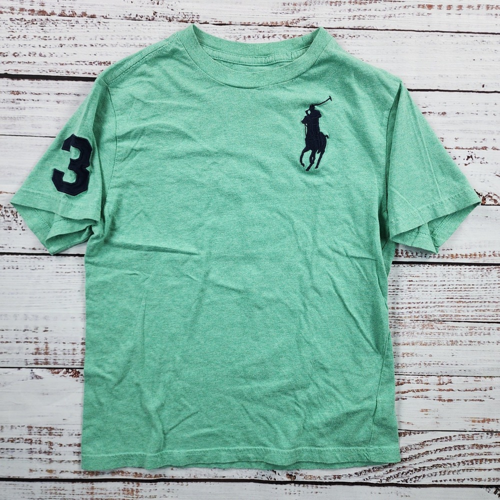 Polo Ralph Lauren Boys Big Pony Number 3 T-Shirt Green Heathered Size 10-12
